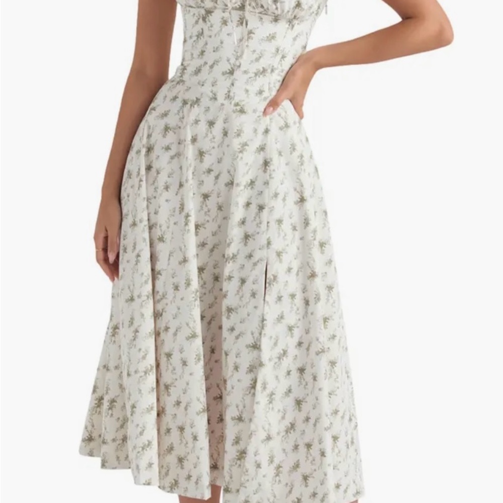 House of CB Floral Midi Dress in Cream and Green - Picture 2 of 9